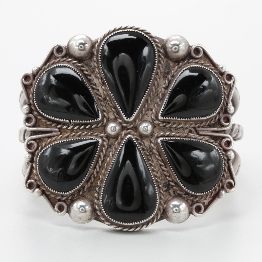 Southwestern Style Sterling Silver Black Onyx Cuff Bracelet
