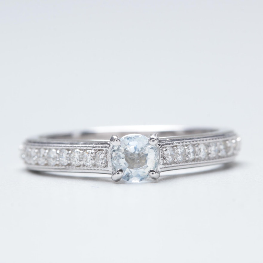 14K White Gold White Sapphire and Diamond Ring