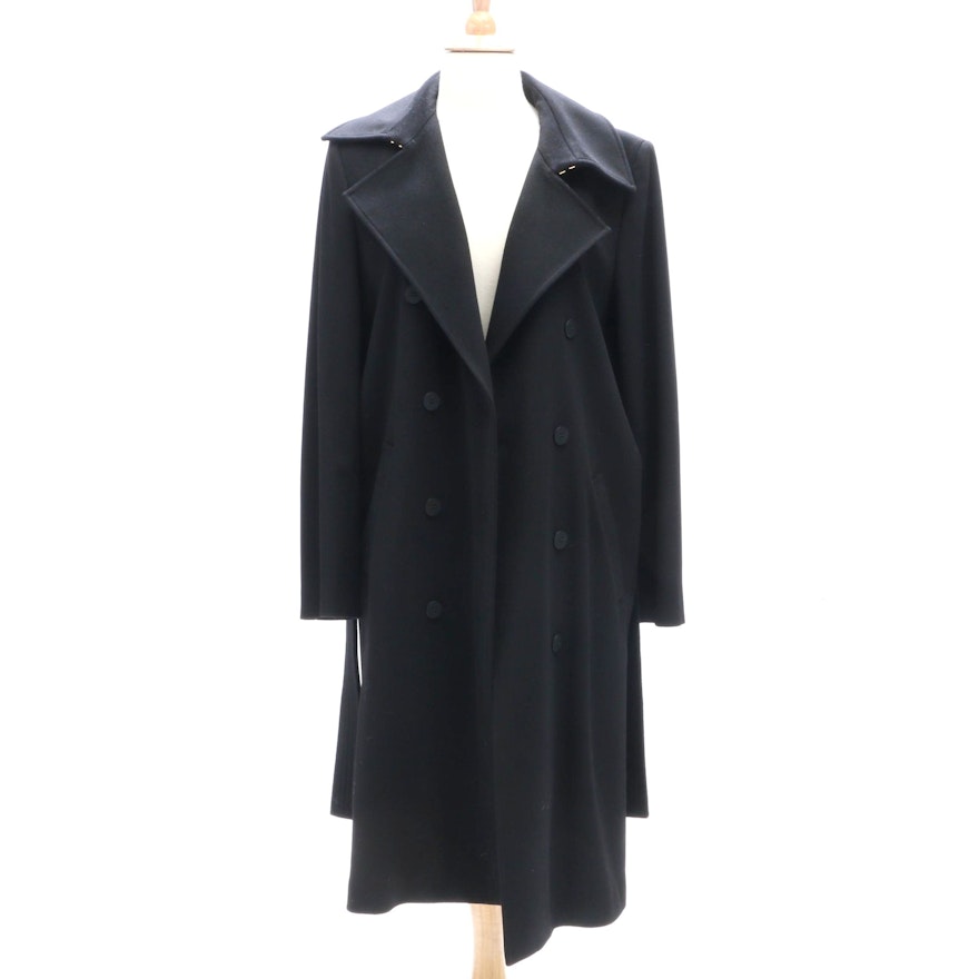 Les Copains Black Wool Double-Breasted Trench Coat