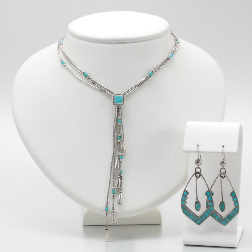 Sterling Silver Howlite and Turquoise Necklace and Earrings