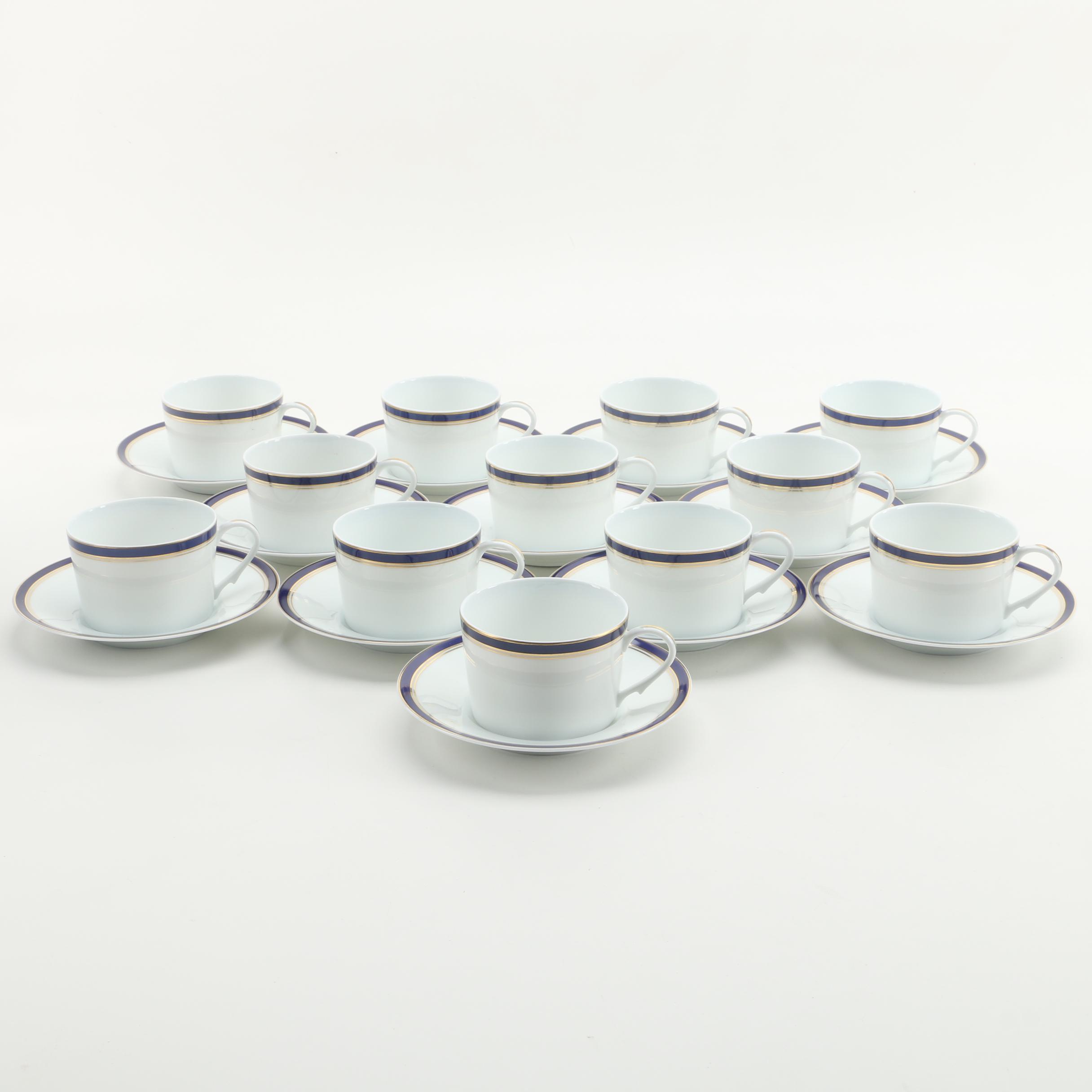 Raynaud "Diplomat Blue" Porcelain Cups and Saucers