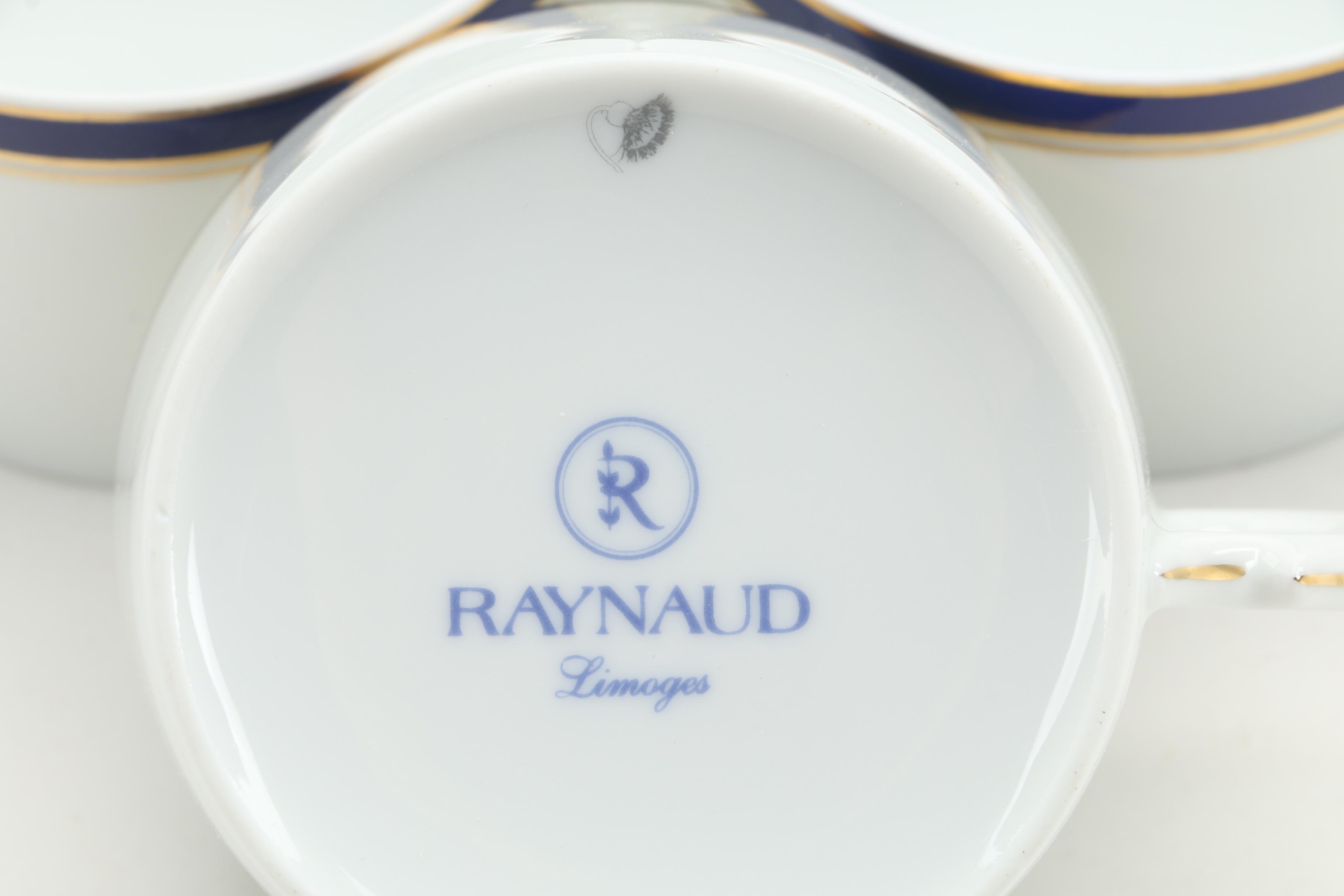 Raynaud "Diplomat Blue" Porcelain Cups and Saucers