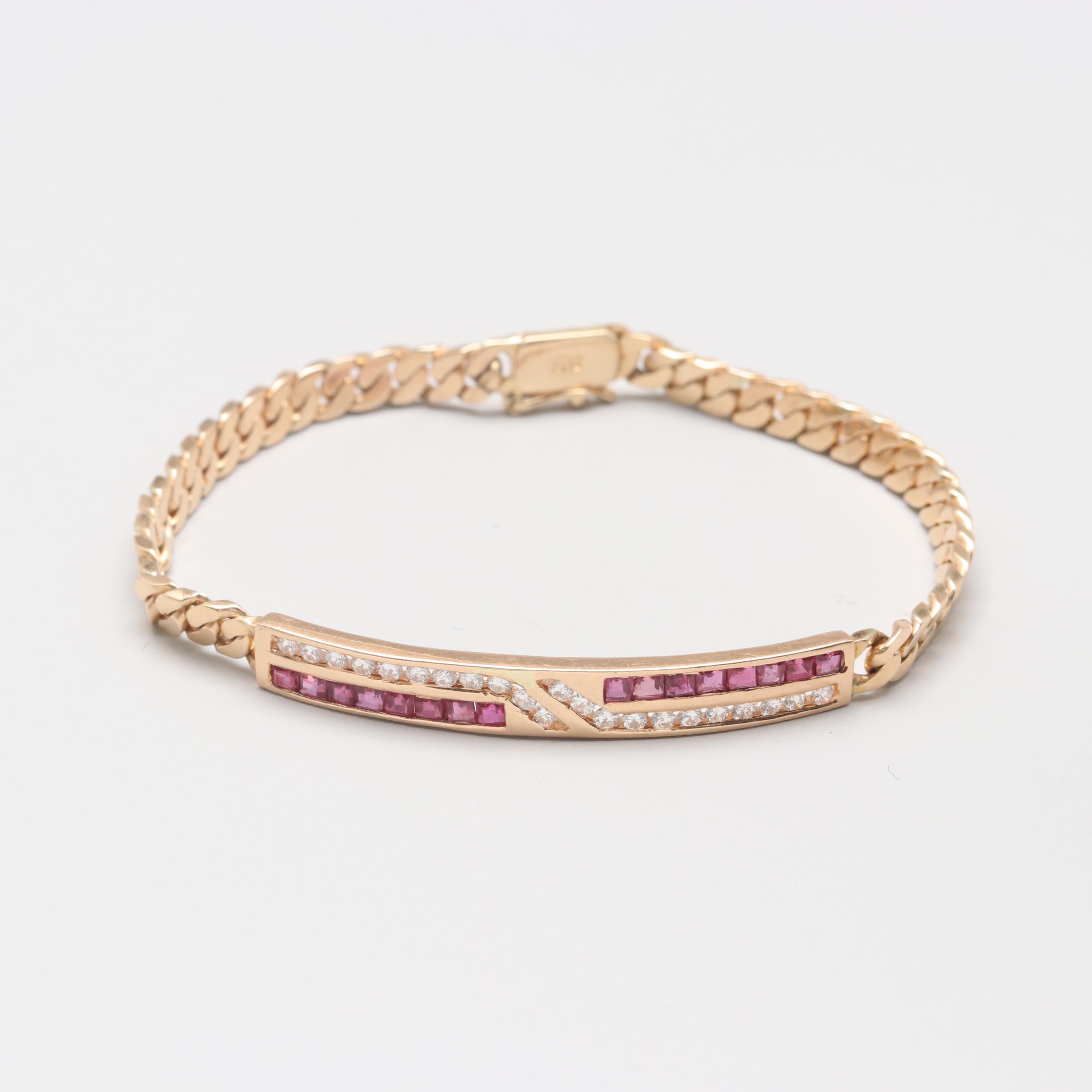 14K Yellow Gold Diamond and Ruby Bracelet