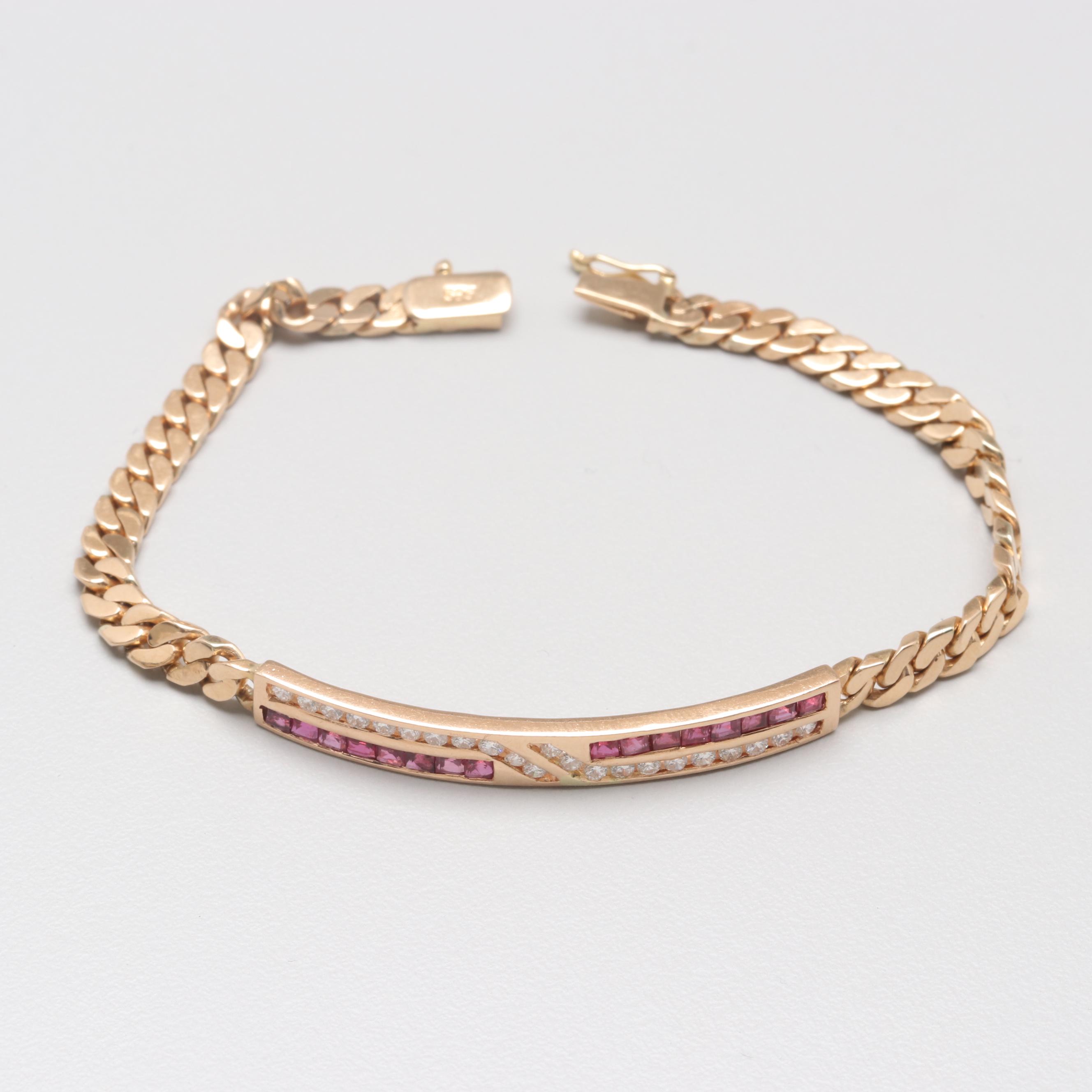 14K Yellow Gold Diamond and Ruby Bracelet