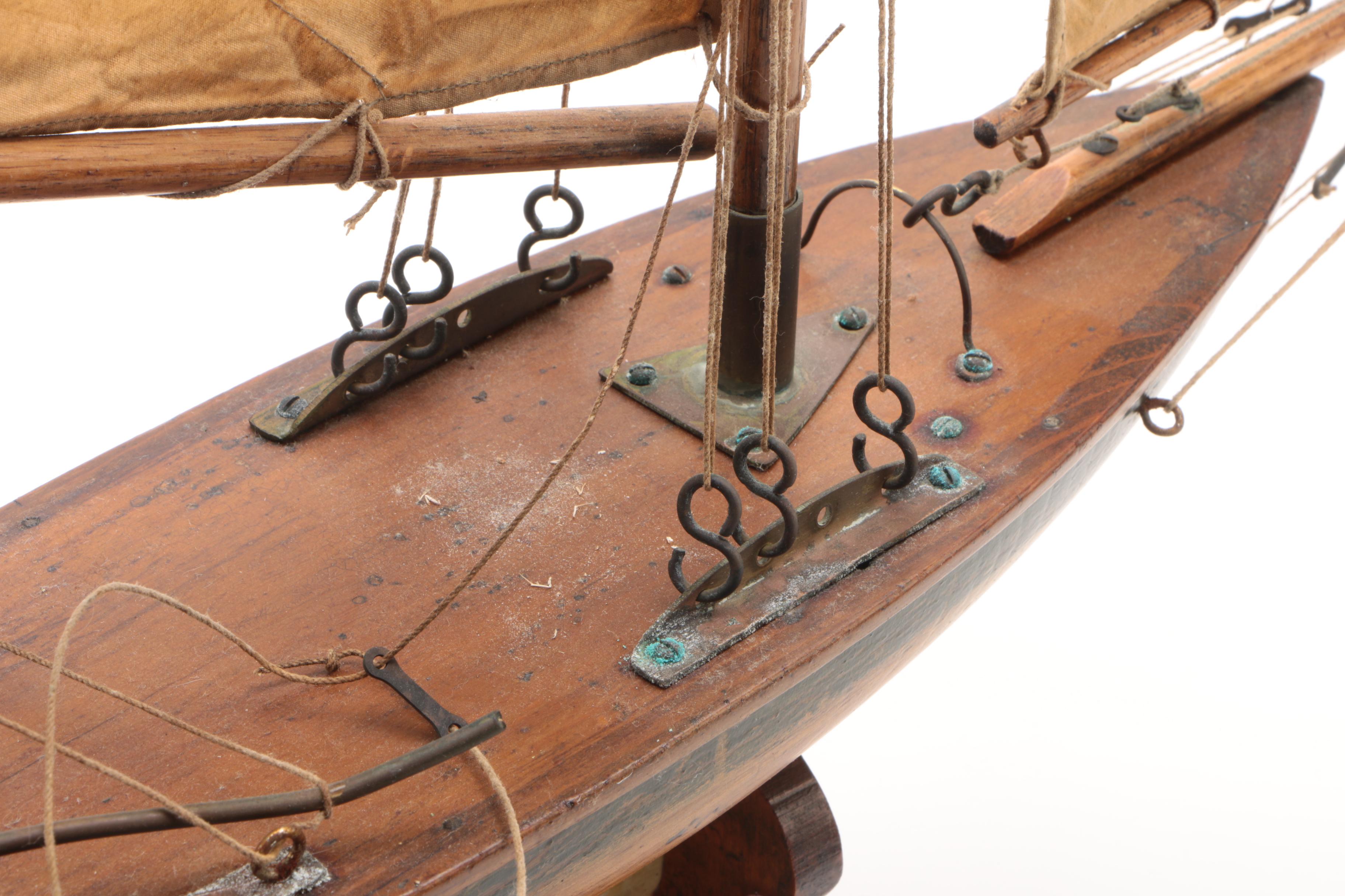 Handcrafted Wooden Model Yacht, Vintage