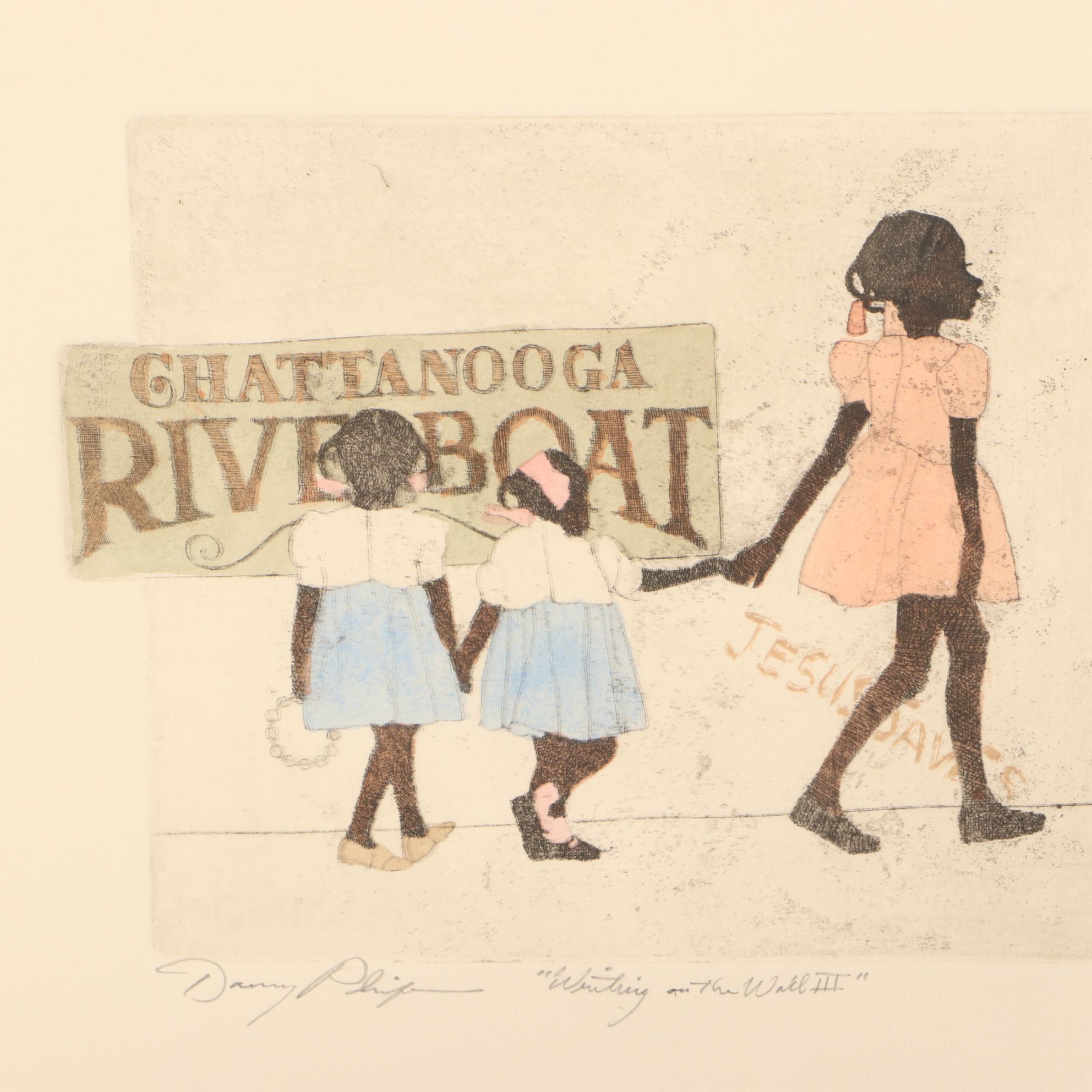 Danny Phifer Limited Edition Hand-colored Aquatint Etching "Writing on the Wall