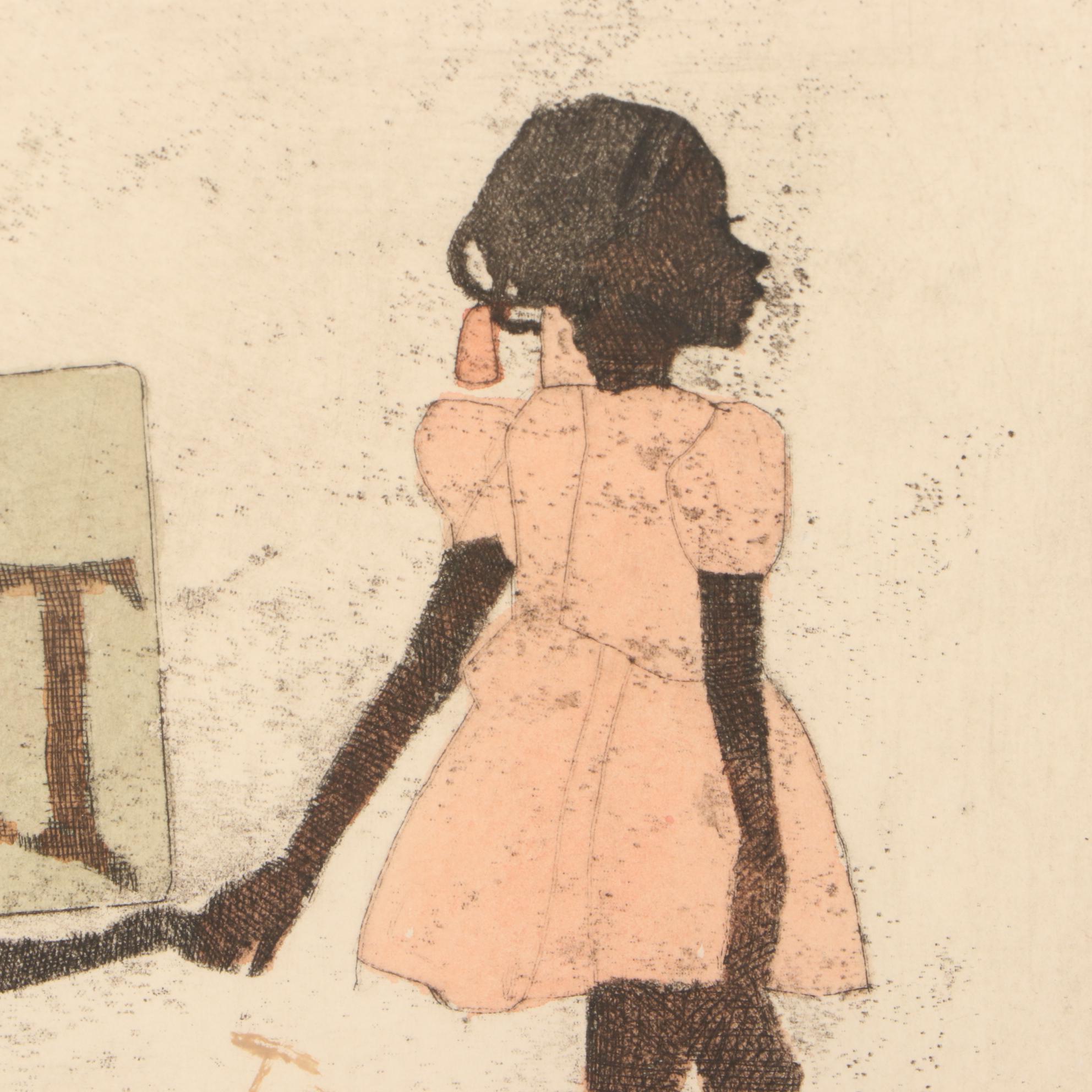 Danny Phifer Limited Edition Hand-colored Aquatint Etching "Writing on the Wall