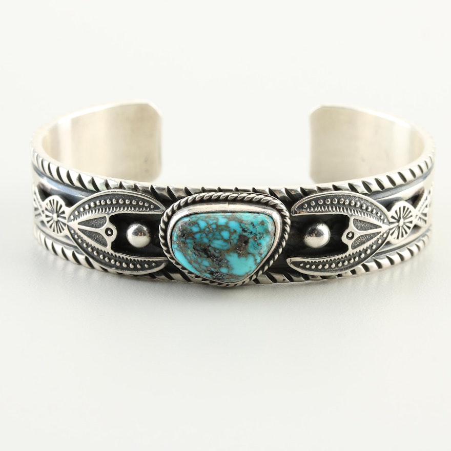 Albert Jake Navajo Diné Sterling Silver Turquoise Cuff Bracelet