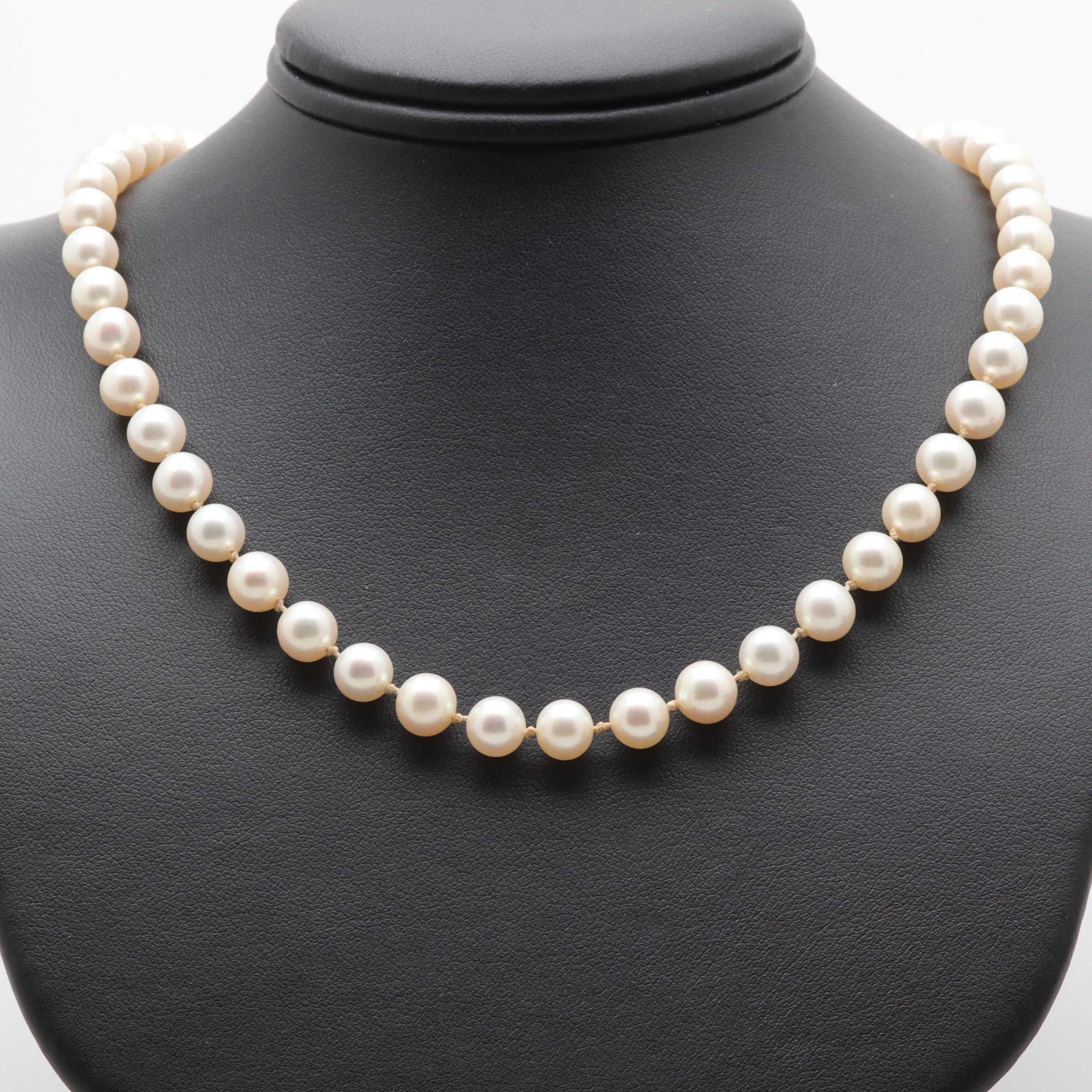 14K White Gold Cultured Pearl Necklace
