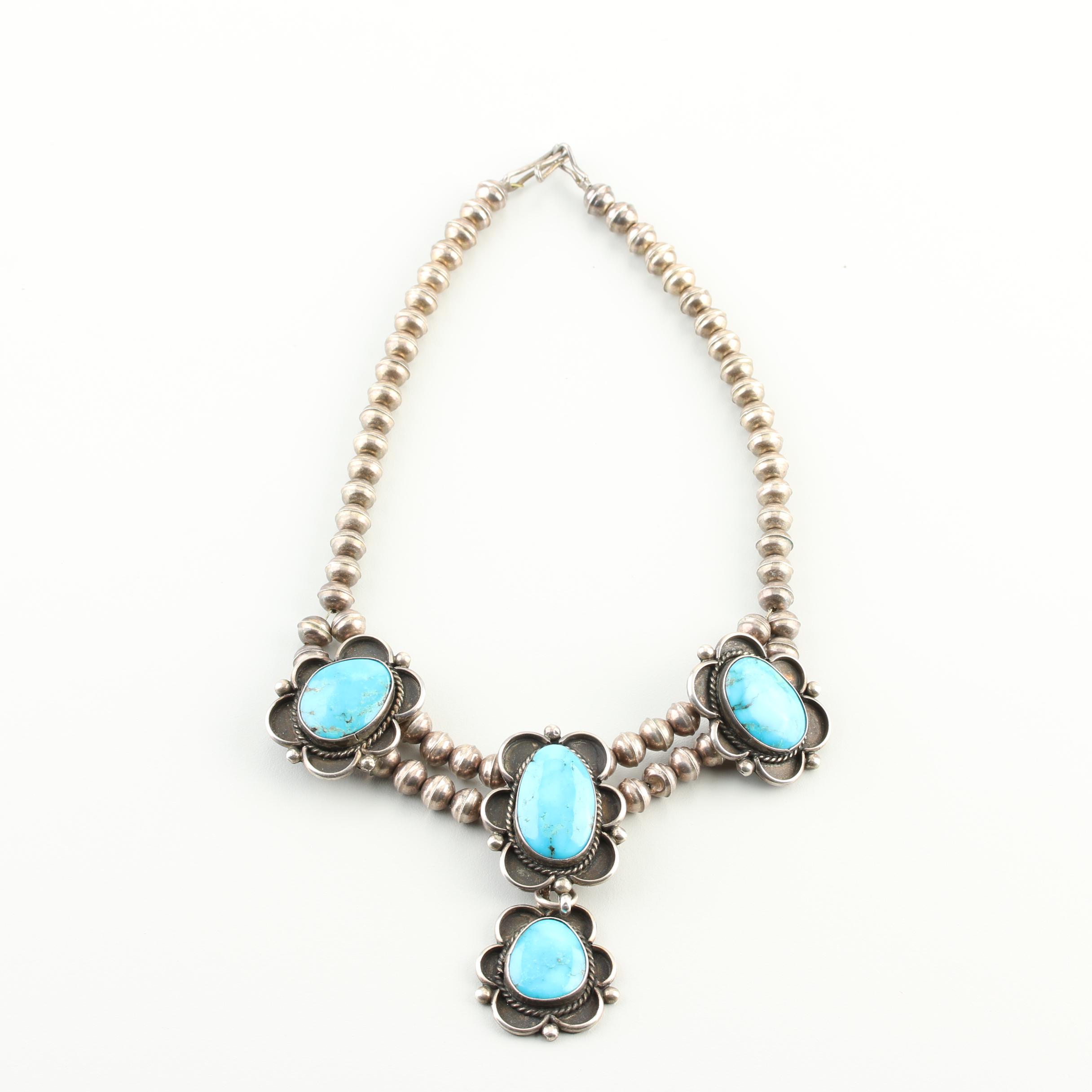 Southwestern Style Sterling Silver Turquoise Necklace