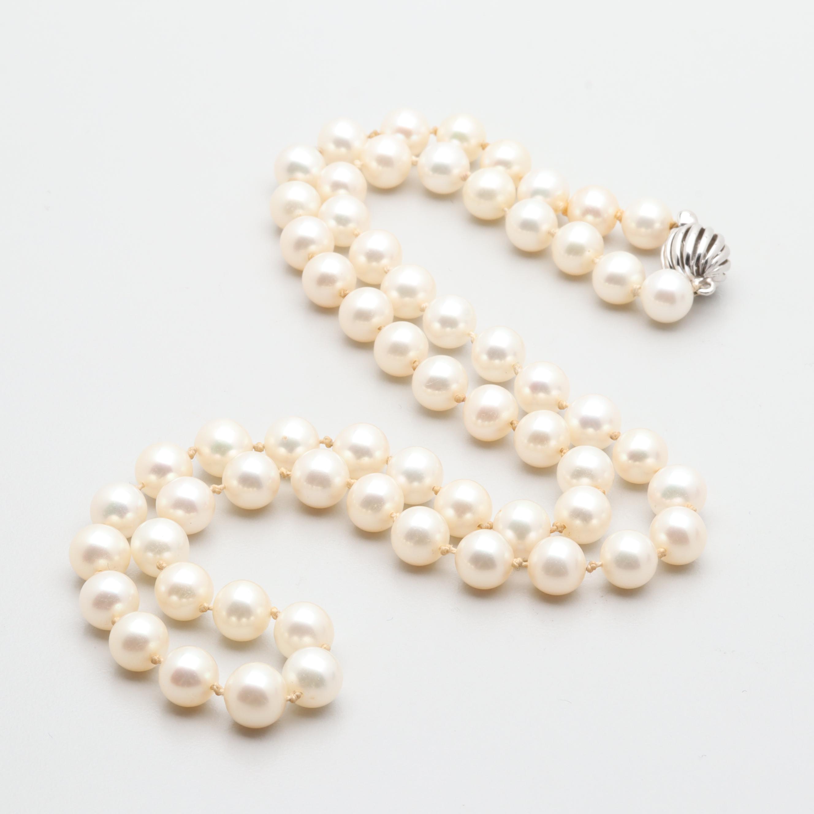 14K White Gold Cultured Pearl Necklace