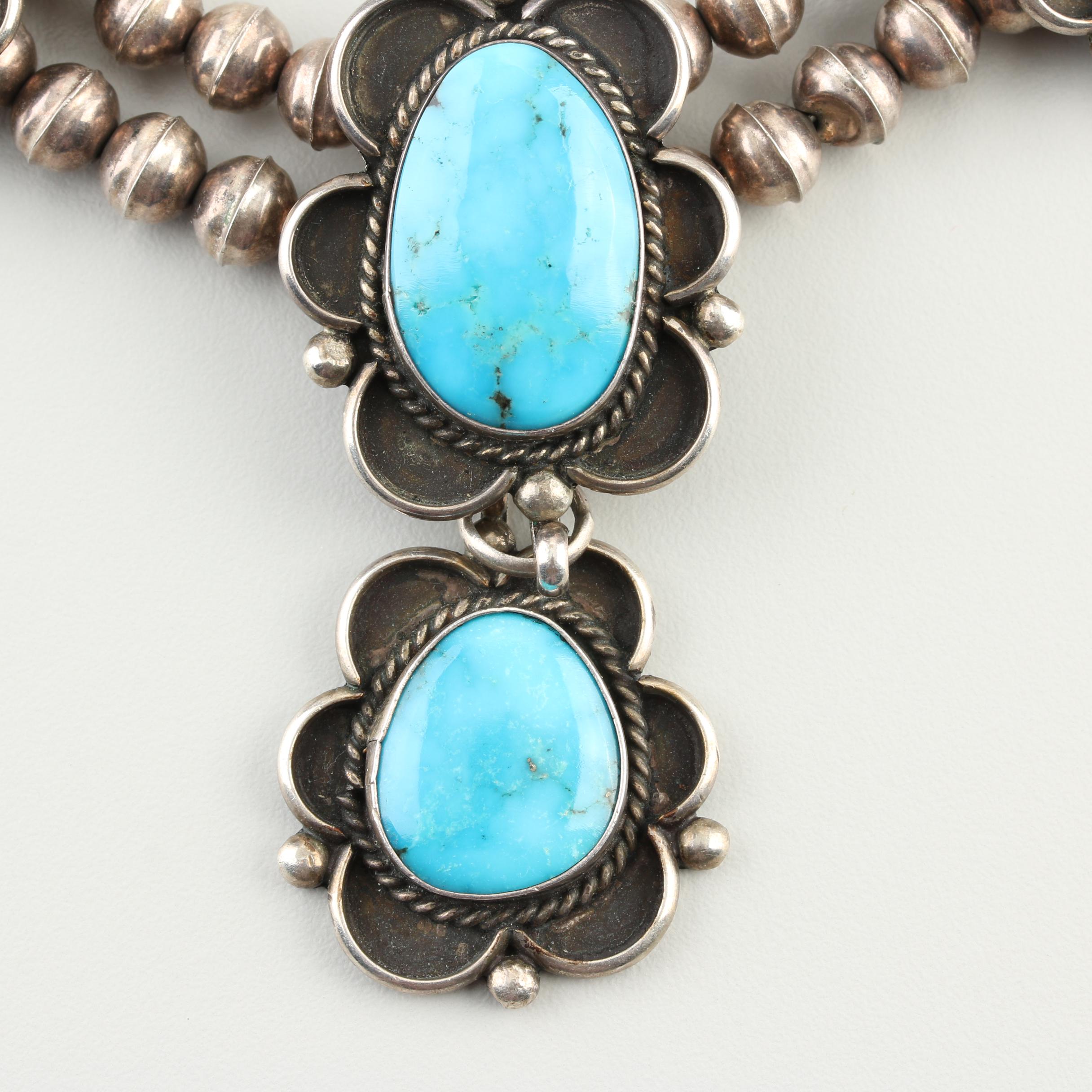 Southwestern Style Sterling Silver Turquoise Necklace