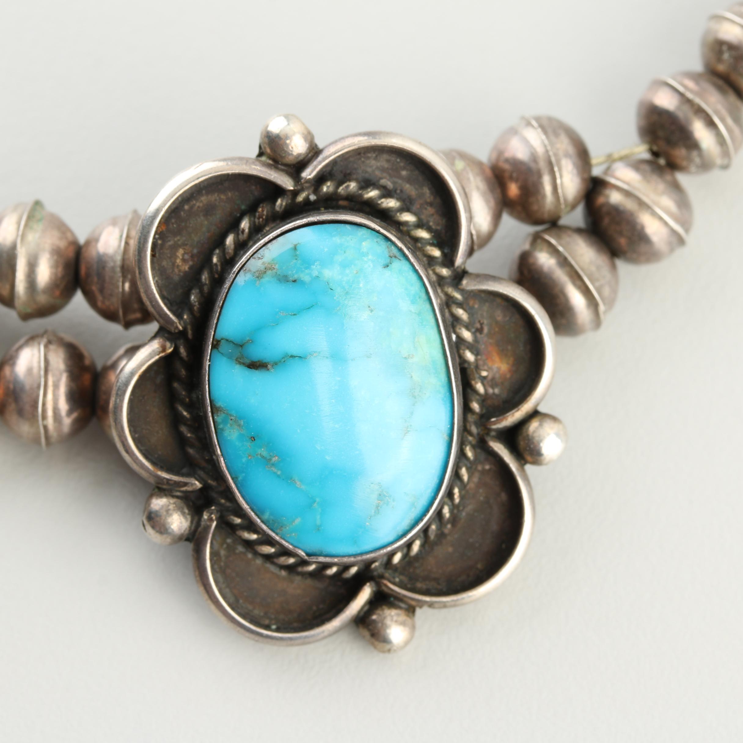 Southwestern Style Sterling Silver Turquoise Necklace