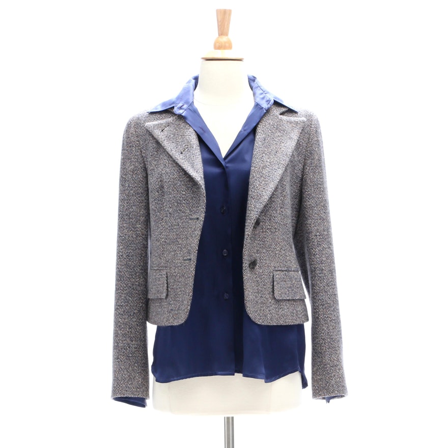 Women's Kiton Cashmere Tweed Jacket and Silk Blouse