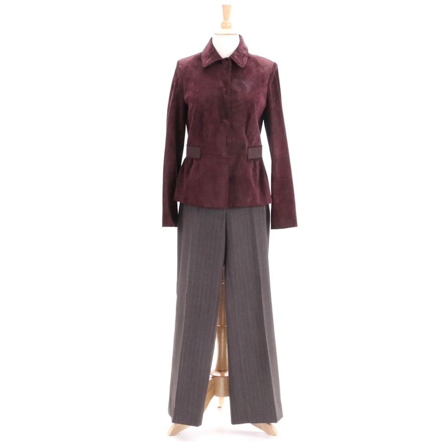 Women's Kiton Leather Jacket and Wool Trousers