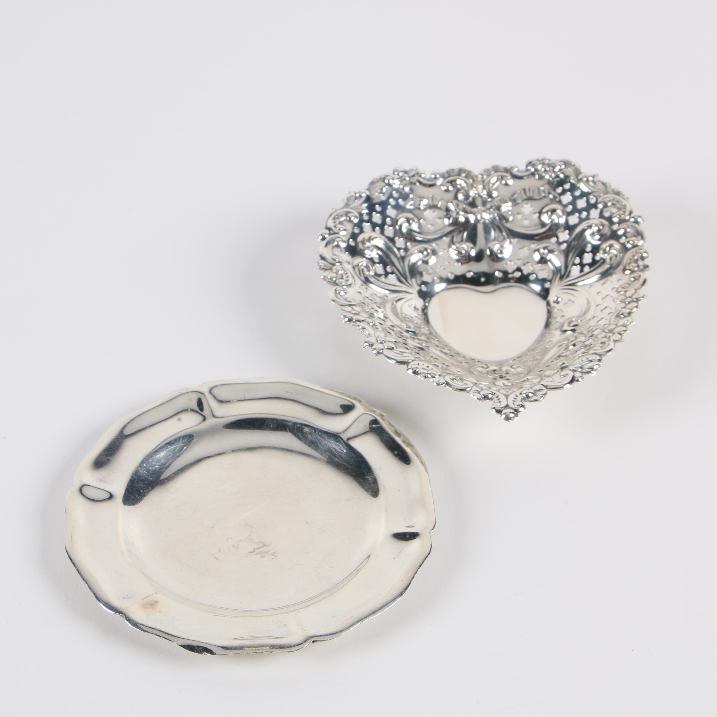 Gorham Sterling Silver Heart-Shaped Bon Bon Bowl with Sterling Dish