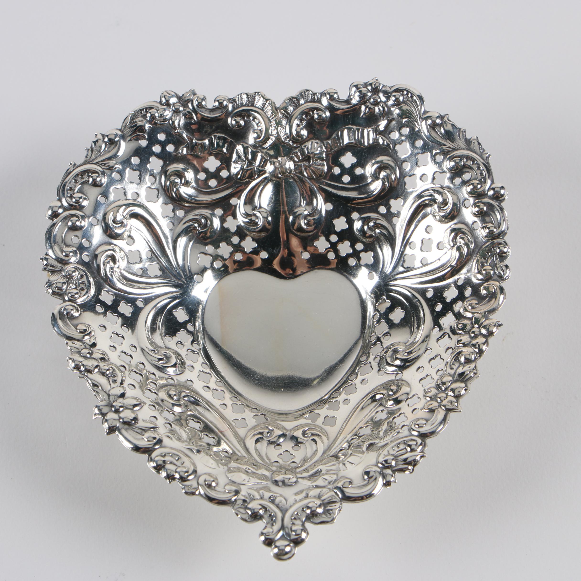 Gorham Sterling Silver Heart-Shaped Bon Bon Bowl with Sterling Dish