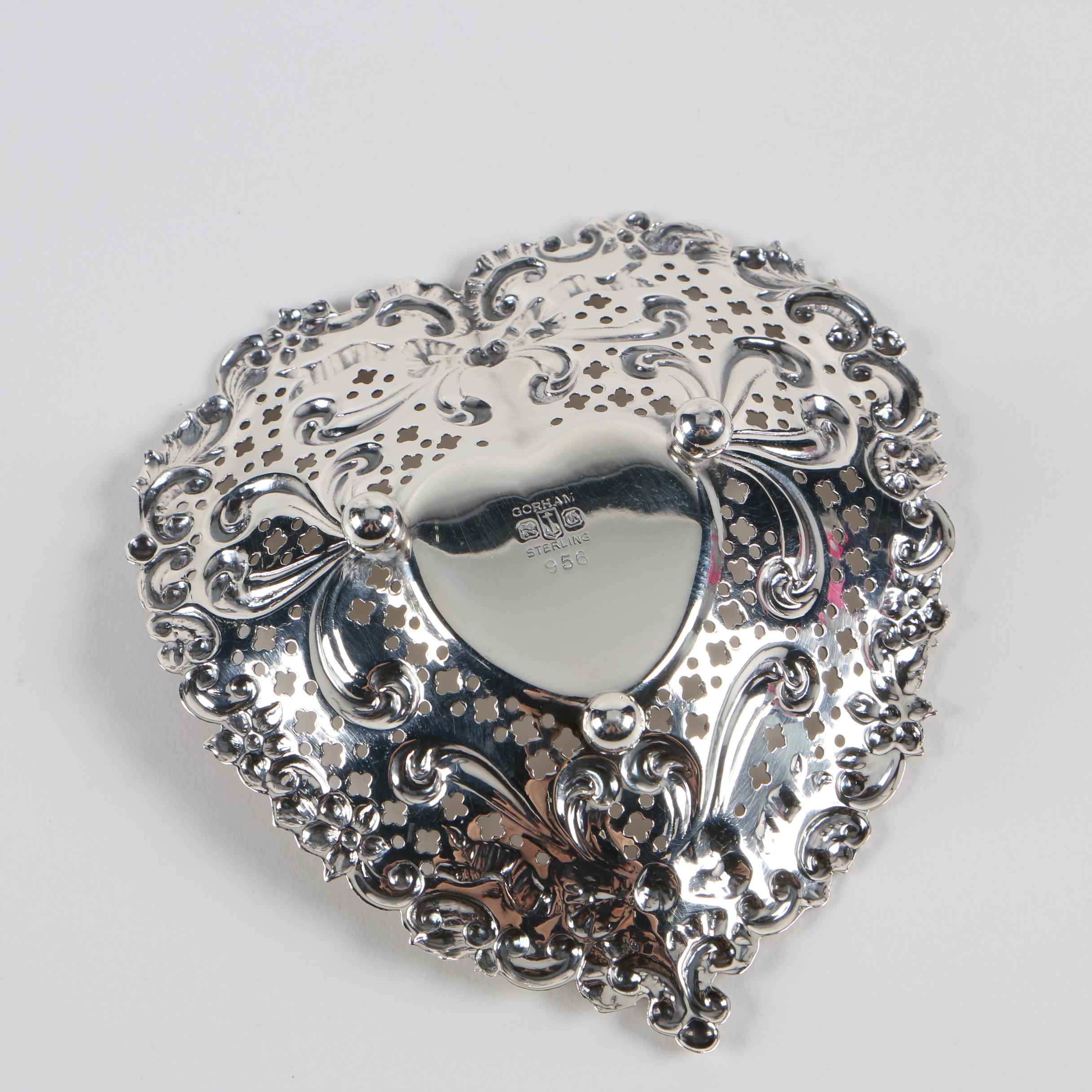 Gorham Sterling Silver Heart-Shaped Bon Bon Bowl with Sterling Dish