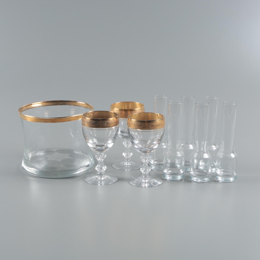 Tiffin "Minton" Cordial Glasses with Vodka Shooters and Chiller