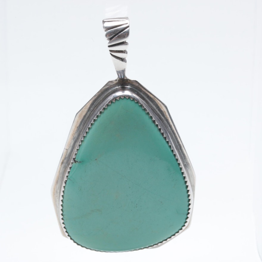 Southwestern Style Sterling Silver Turquoise Pendant