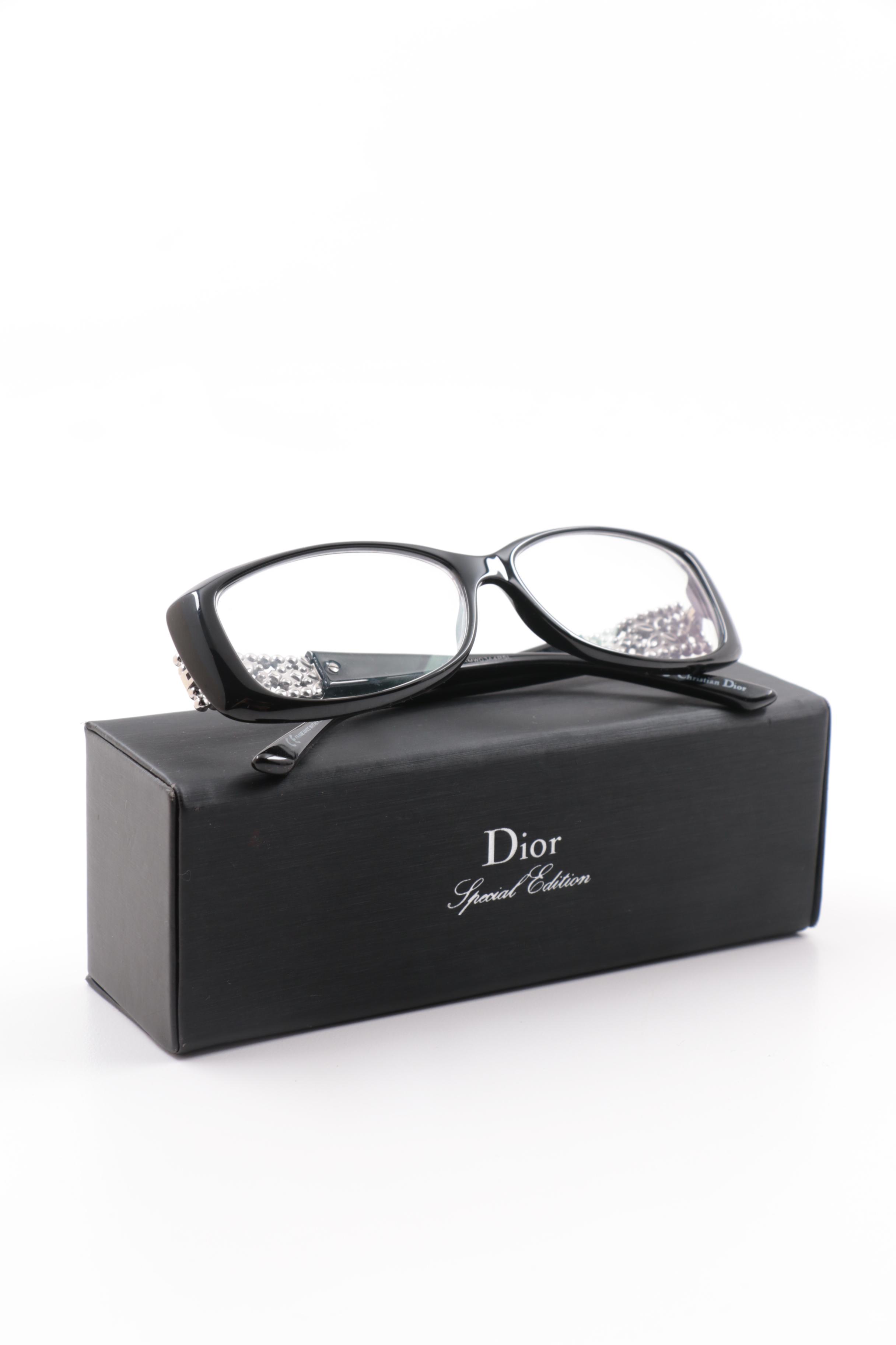 Christian Dior Special Edition Black Frame and Rhinestone Reading Glasses