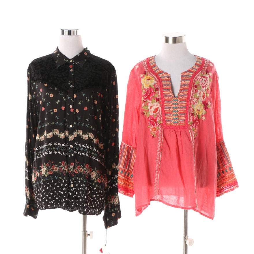 Johnny Was Workshop Velvet Mix and Tilly Flare Boho Blouses