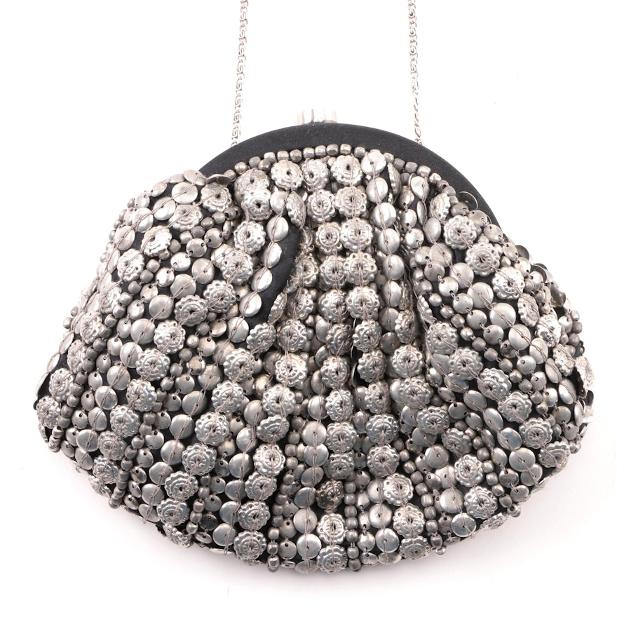 Moyna Metal Beaded Evening Bag with Chain Link Strap