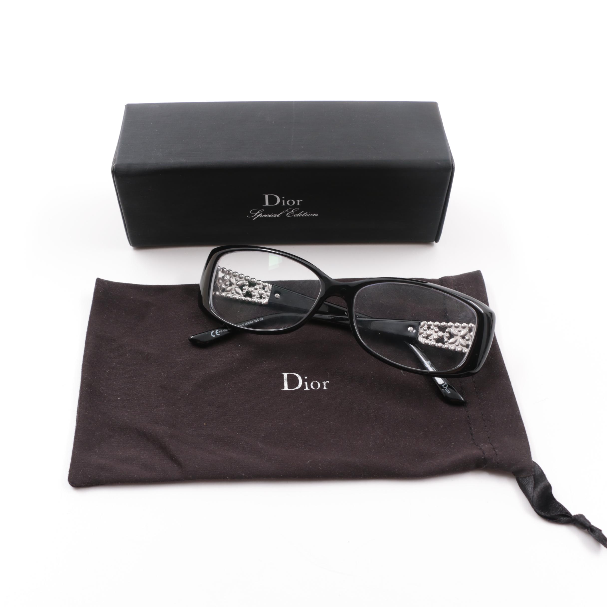 Christian Dior Special Edition Black Frame and Rhinestone Reading Glasses