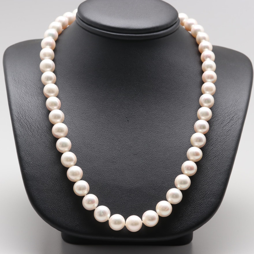 14K White Gold Cultured Pearl Single Strand Necklace