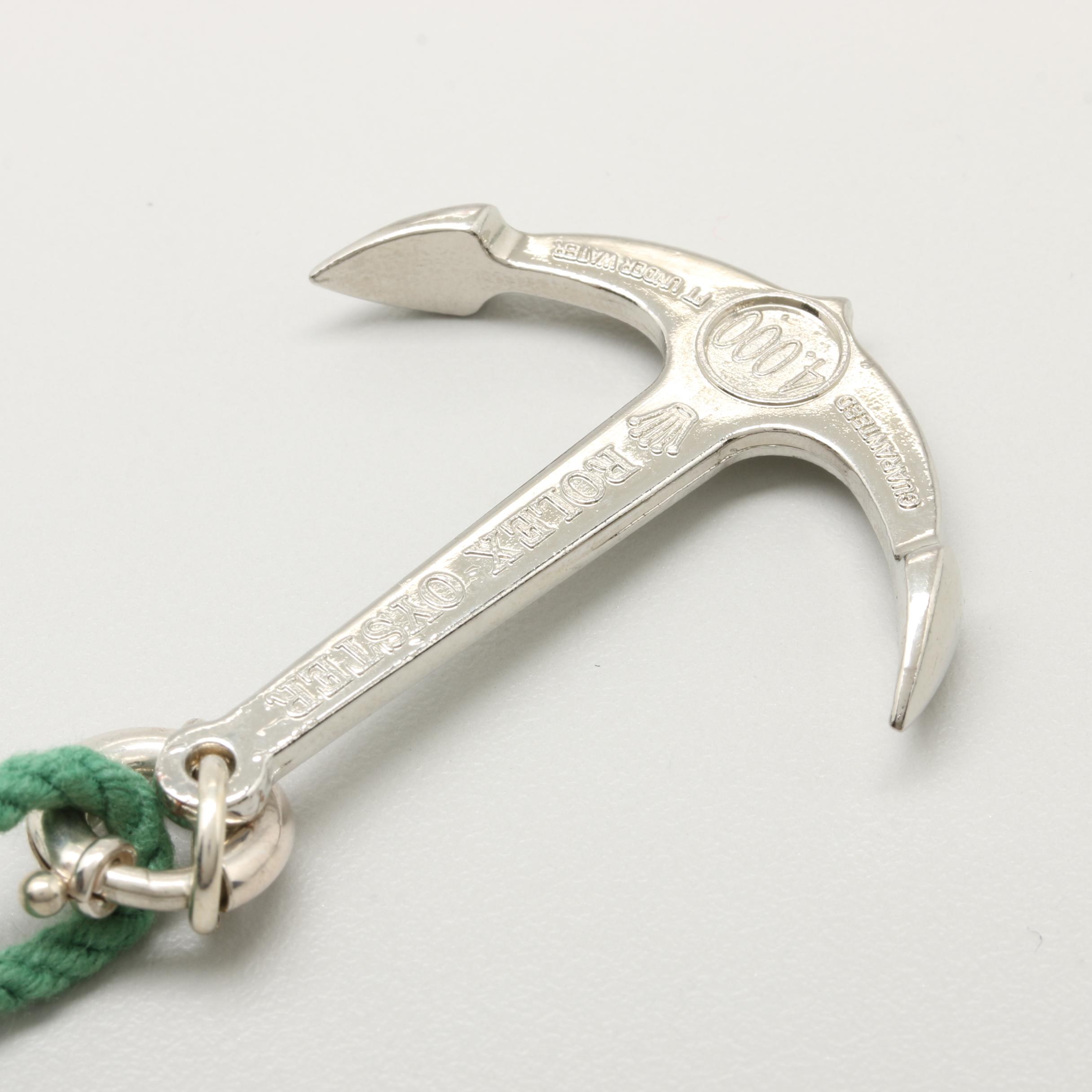 Rolex Oyster Sterling Silver Anchor Charm Accessory on Green Rope