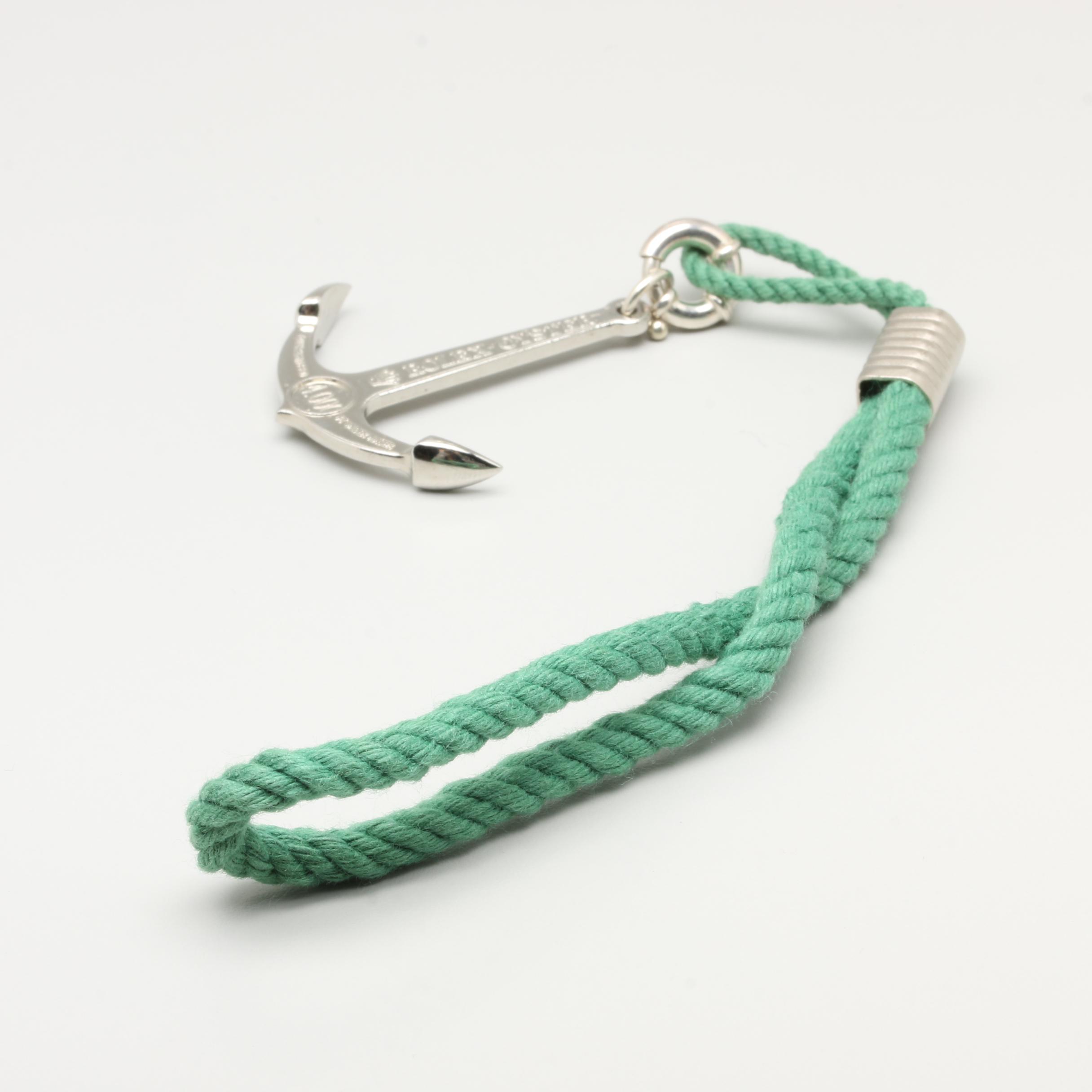Rolex Oyster Sterling Silver Anchor Charm Accessory on Green Rope