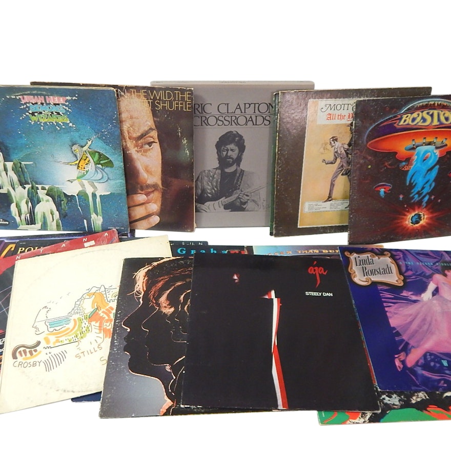 1970s Classic Rock 33 RPM Records with Clapton, Santana, CSN, More  - 19 Count