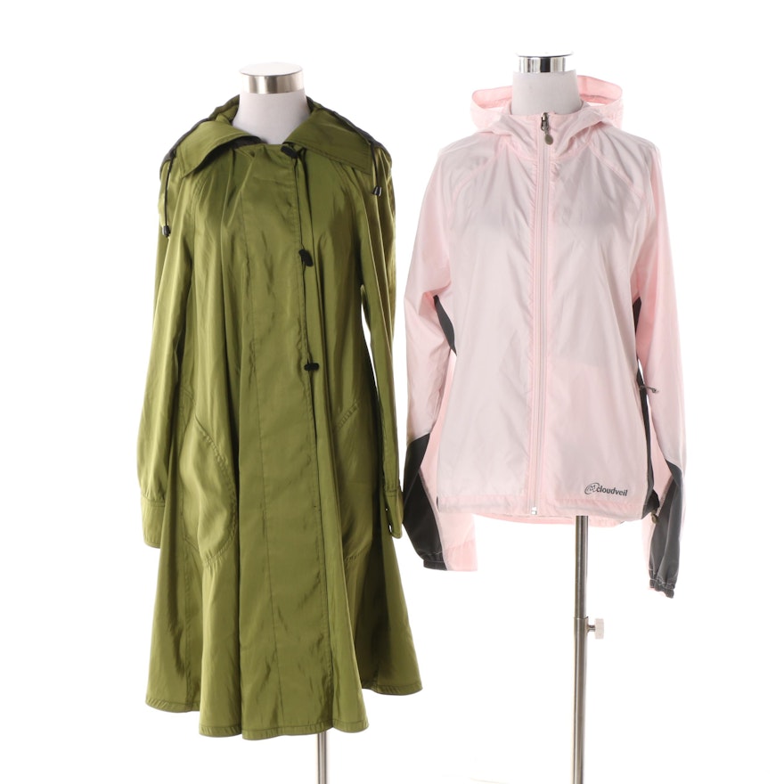 Women's Mycra Pac Green Raincoat and Cloudveil Pink Windbreaker