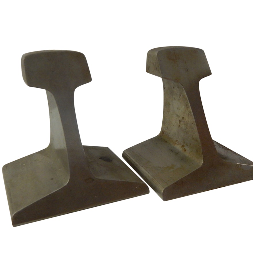 Abstract Steel Bookends After Steel Rails