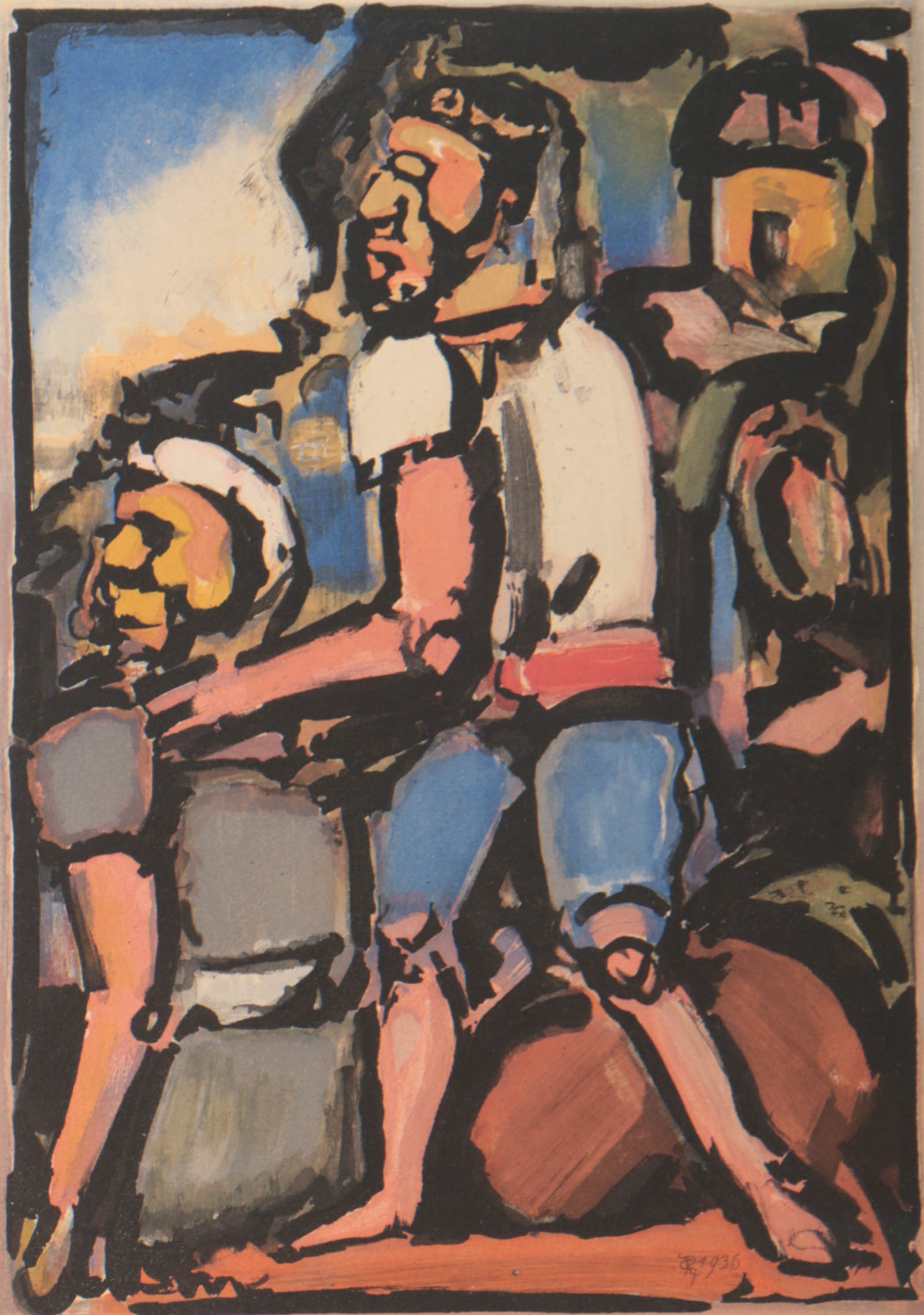 Georges Rouault 1936 Color Aquatint "Paysans"