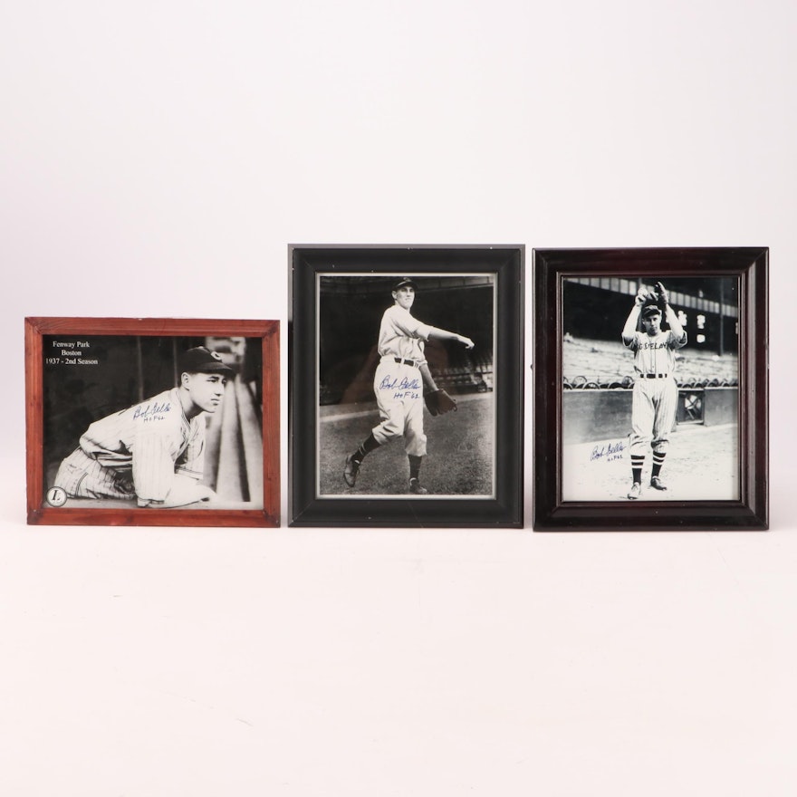 Three Autographed (HOF) Bob Feller Cleveland Indians Framed Photo Prints