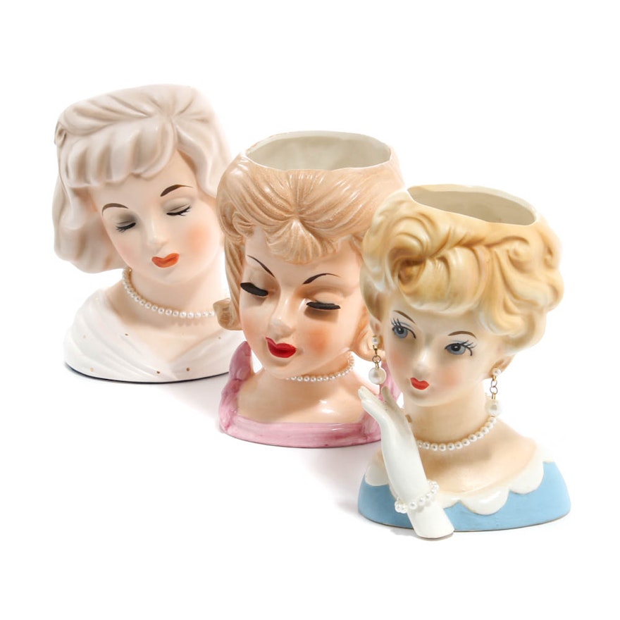 Lady Head Vases Including National Potteries, Bedford, Ohio