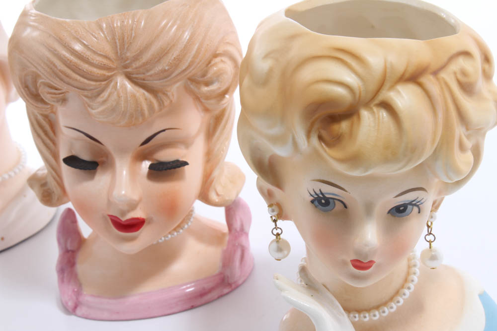 Lady Head Vases Including National Potteries, Bedford, Ohio