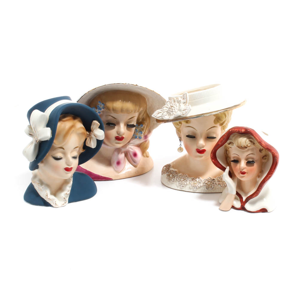 Vintage Lady Head Vases Including Inarco