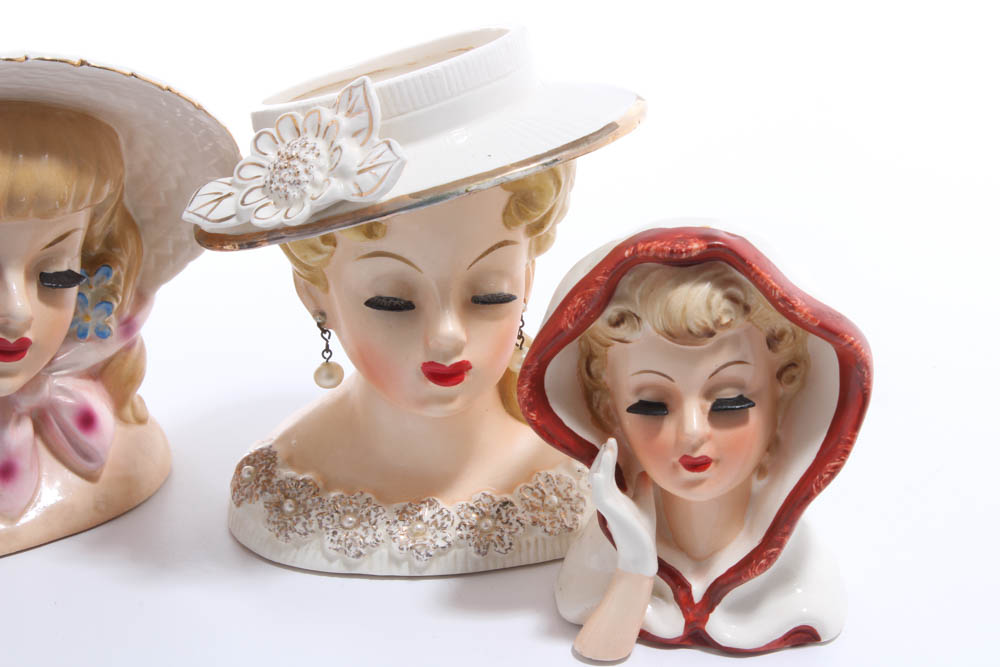 Vintage Lady Head Vases Including Inarco