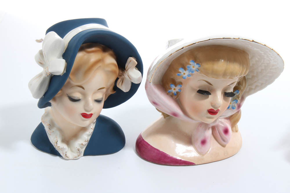Vintage Lady Head Vases Including Inarco