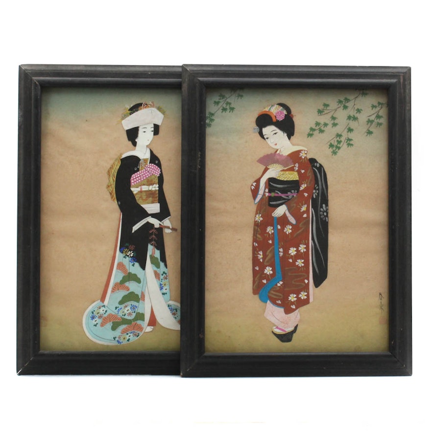 Vintage Japanese Portraits of Women on Silk