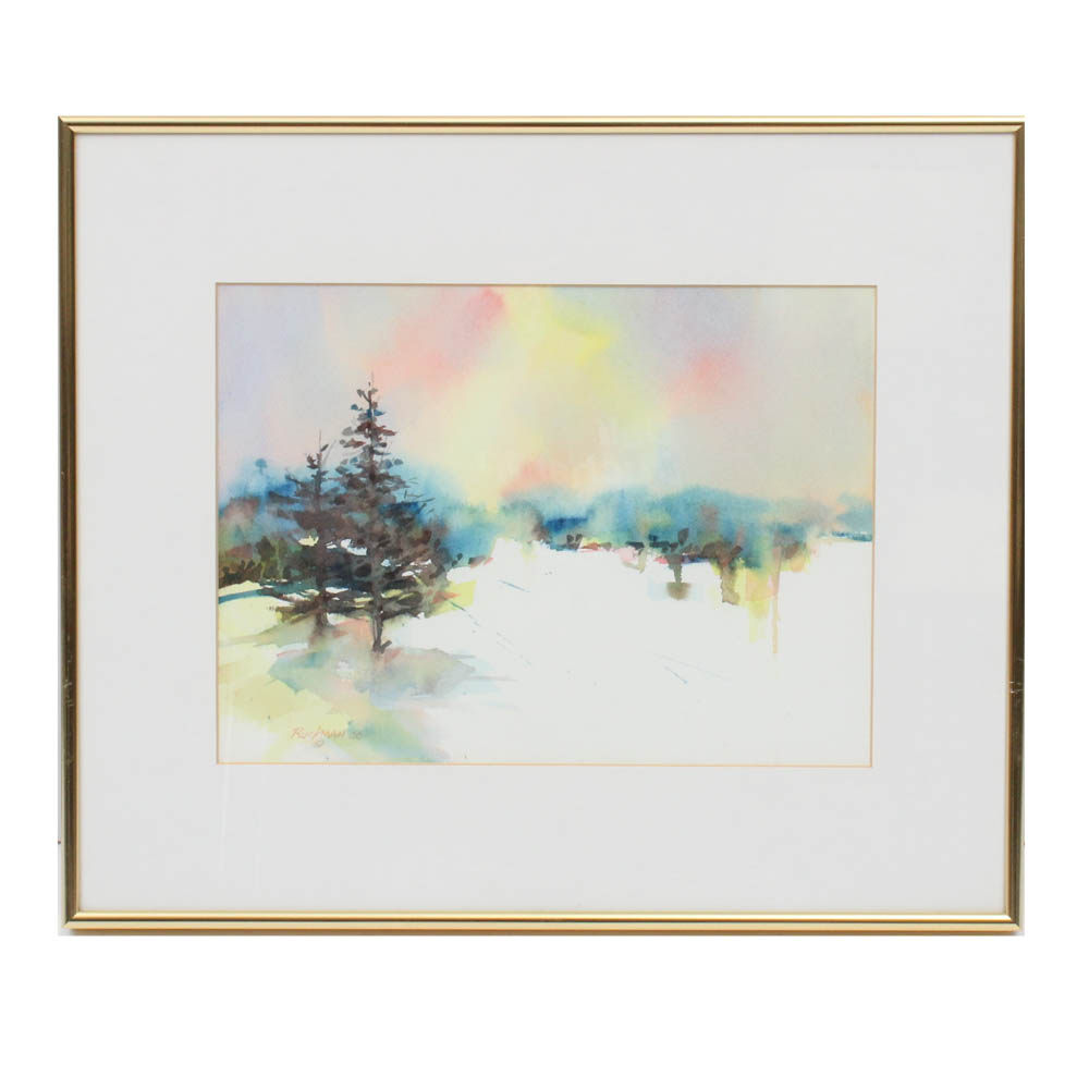David Ruckman "Snowscape" Watercolor Painting