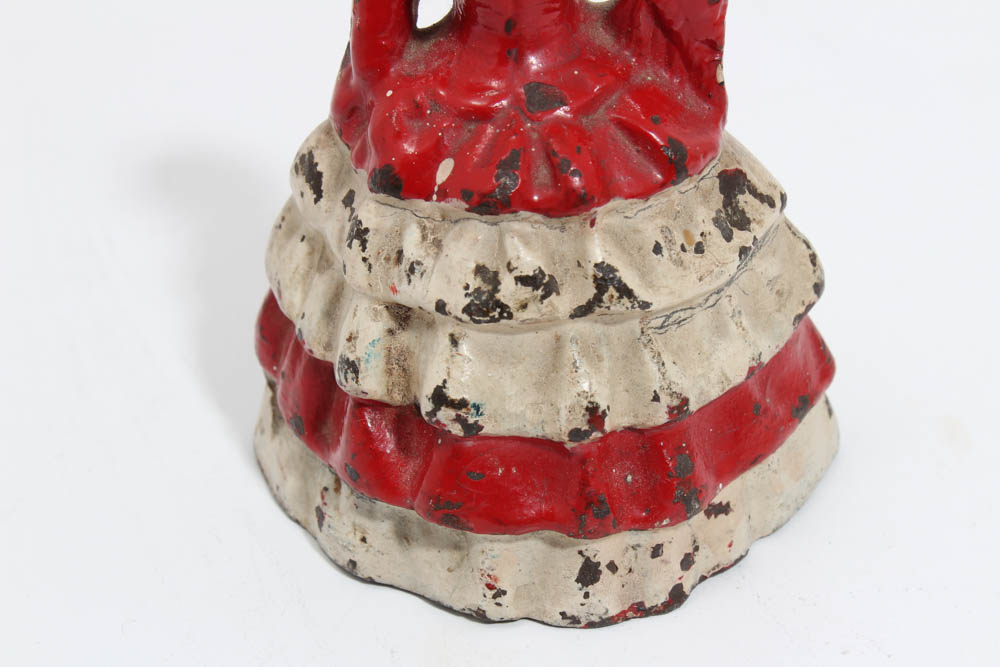 Antique Cast Iron Enamel Painted Colonial Lady Doorstop
