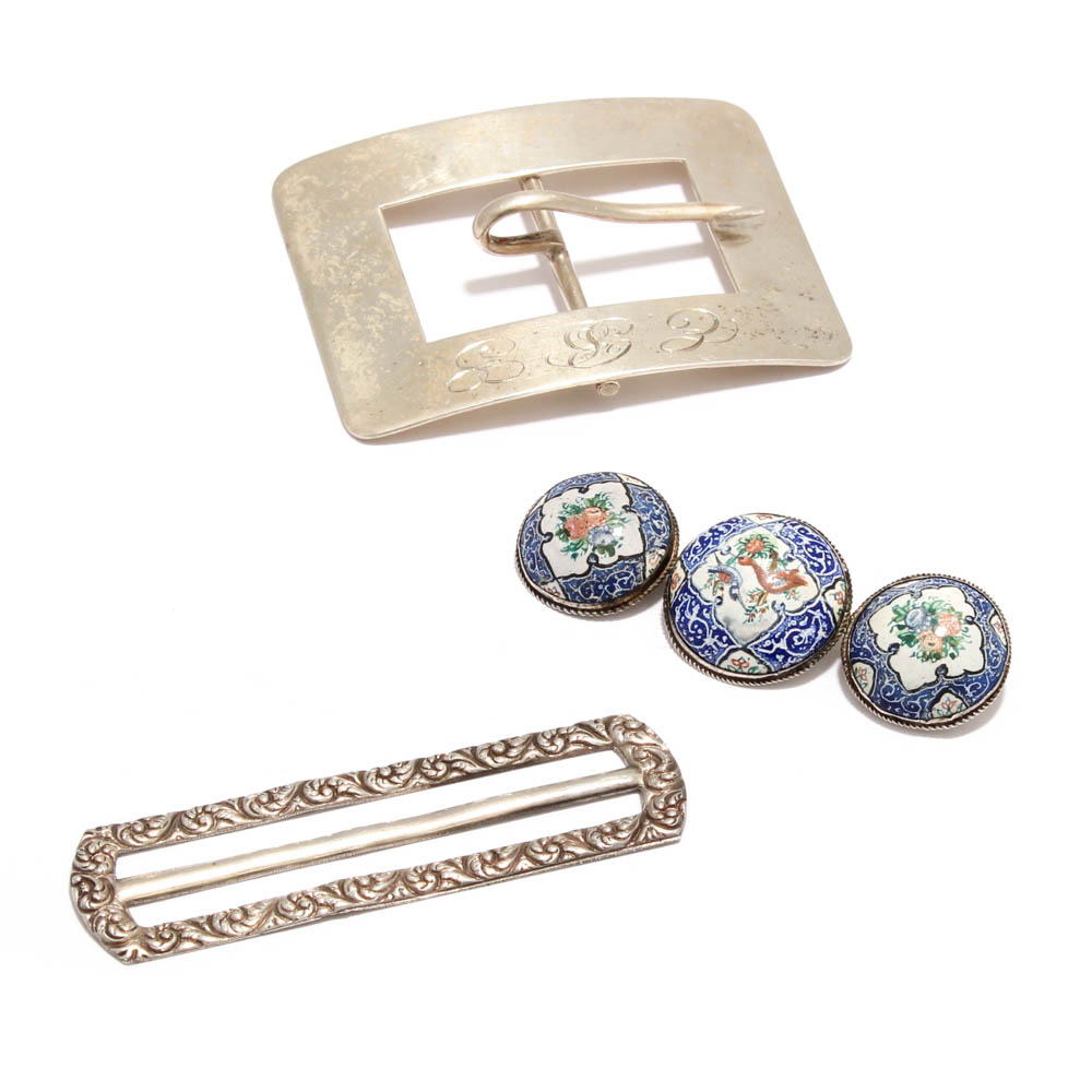 Vintage Sterling Silver Buckles and Brooch