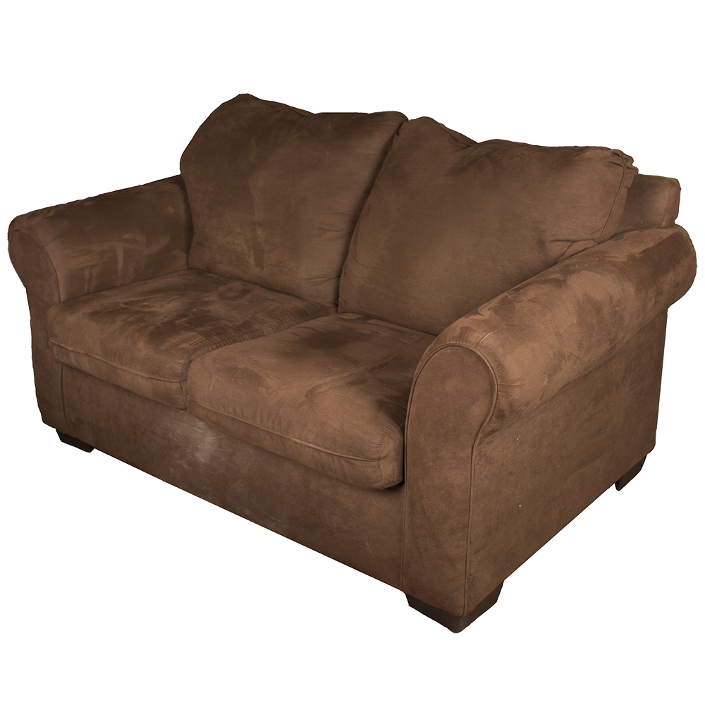 Brown Sueded Fabric Upholstered Loveseat by United Furniture Industries