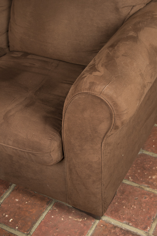 Brown Sueded Fabric Upholstered Loveseat by United Furniture Industries