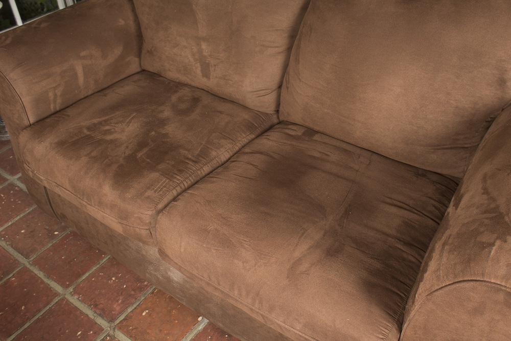 Brown Sueded Fabric Upholstered Loveseat by United Furniture Industries