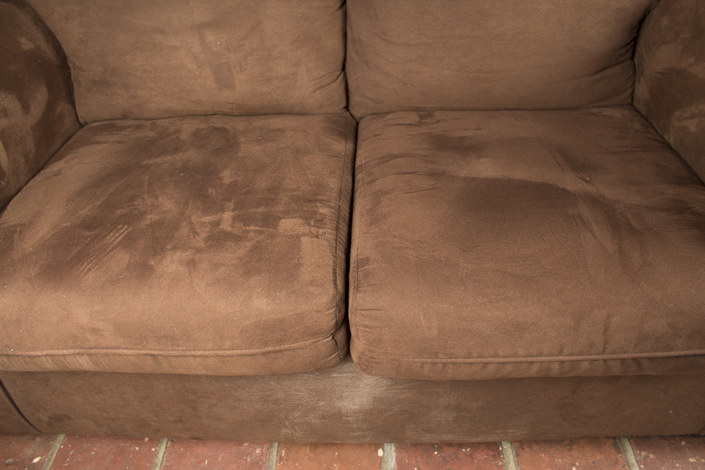 Brown Sueded Fabric Upholstered Loveseat by United Furniture Industries