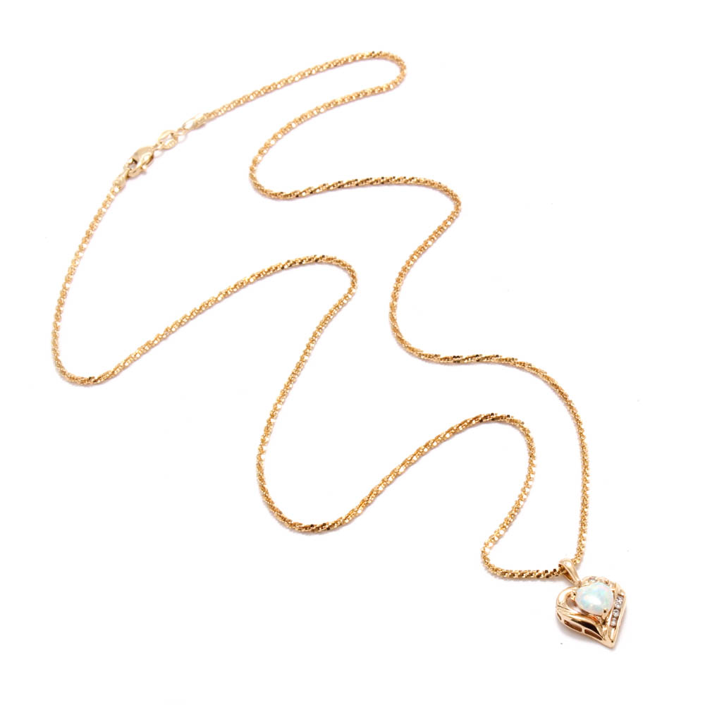 10K Yellow Gold Synthetic Opal and Cubic Zirconia Necklace